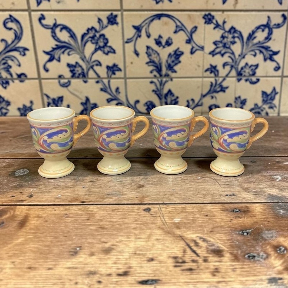 Pfaltzgraff Villa Della Luna Pedestal Mugs, Set of 4, Stoneware Cups, Drinkware